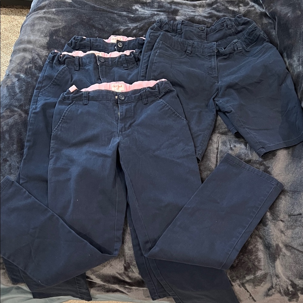 Cat & Jack Navy Blue Girls School Uniform Pants & Nautica Navy Shorts Set of 5